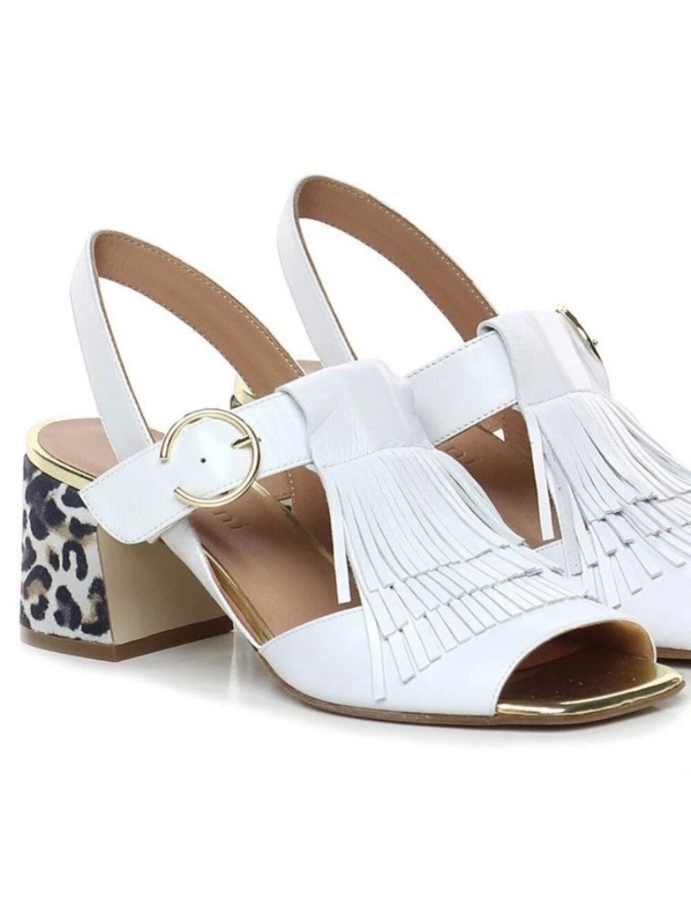 Mara Bini Leather Slingback Sandals with Fringe and Leopard Print Size EU 38